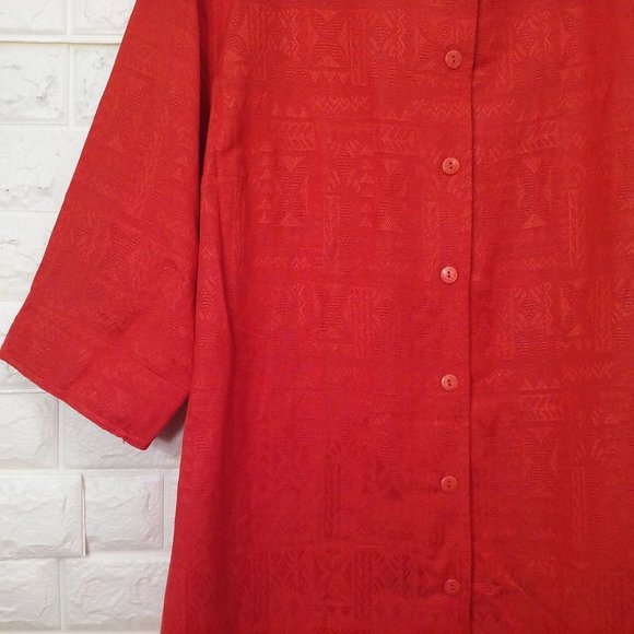 Erin London Top Linen Mandarin Shacket Tunic 2X Textured 3/4 Sleeves Orange - Picture 3 of 11